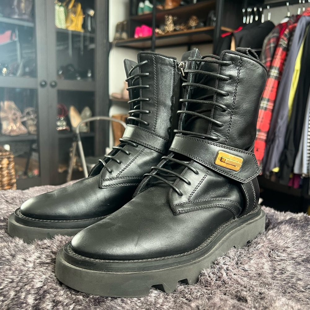 Givenchy Black Combat Boots with Gold Accent